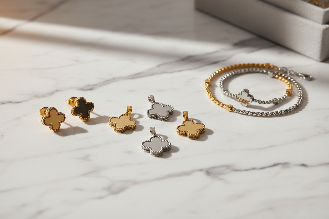 bijoux en trefle sur marbre