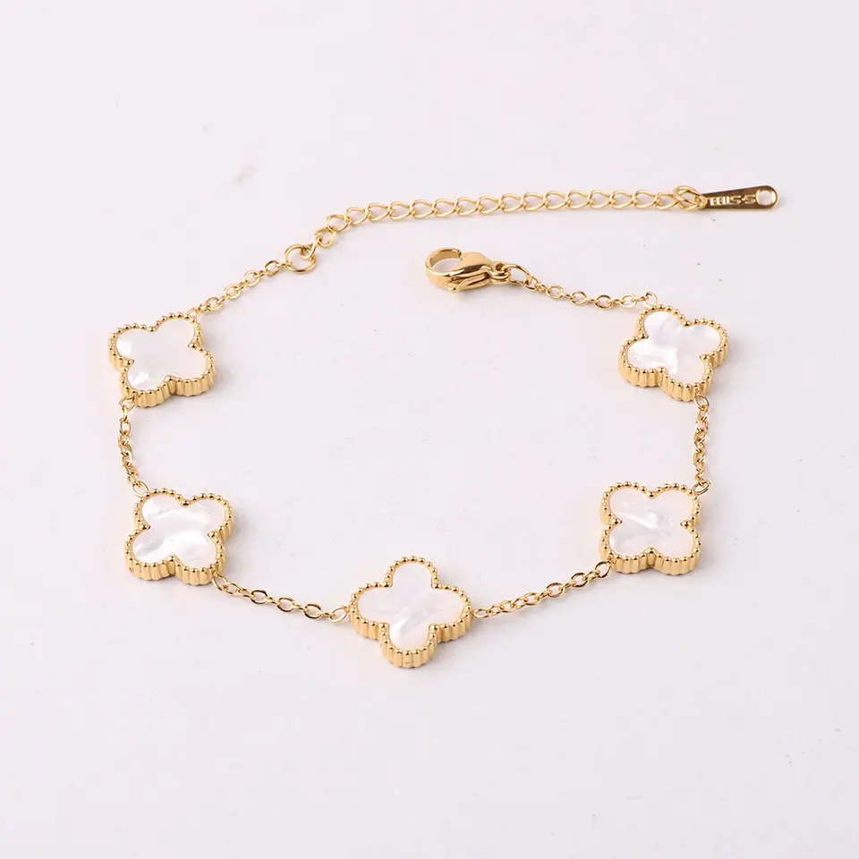 Dubbelsidig Fyrklöver Armband Vit