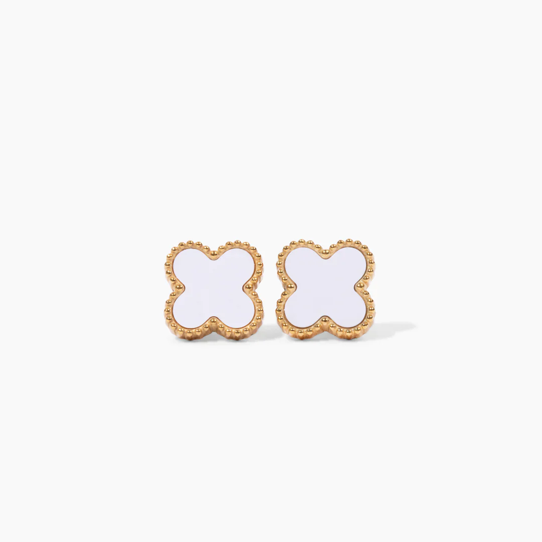 Boucles d'oreilles Diana trèfle blanc