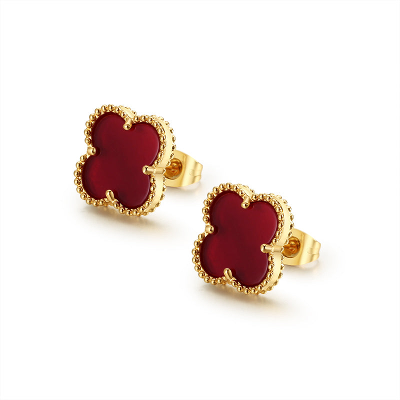 Boucles d'oreilles Pernilla trèfle rouge
